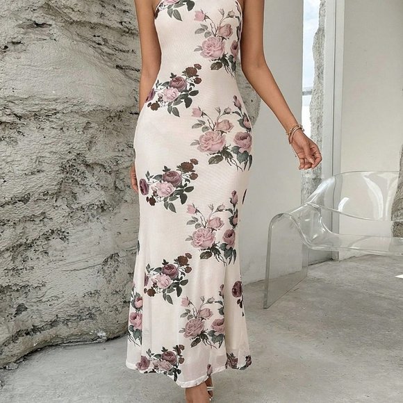 Apricot Preppy womens Floral Print Mermaid Hem Tube Dress - Picture 5 of 5